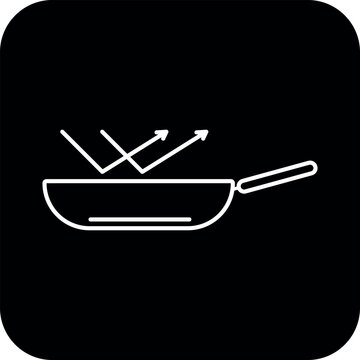 Non-stick frying pan icon vector with coating and protection, Frying pan symbol with reflection arrows representing non-stick technology, scratch resistance, and surface durability for kitchen.