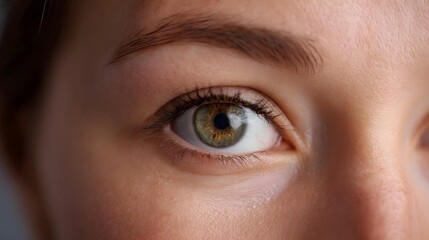 Fototapeta premium Close up of a human eye with green and hazel iris showcasing detailed iris patterns and surrounding skin texture