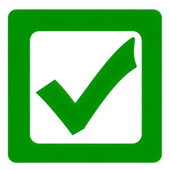 A green check mark icon centered inside a thick square border representing a positive selection isolated on white background