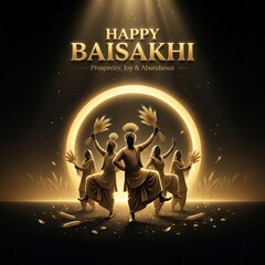 Obraz premium People celebrating baisakhi with traditional dance and joy surrounded by golden light and festive atmosphere