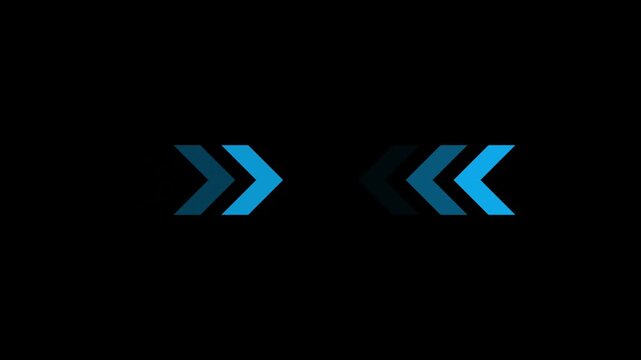 Blue Double Directional Arrow Animation with Opacity on Black Background