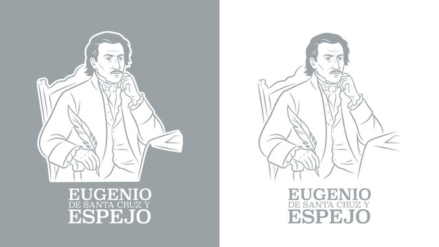 Vector line art illustration of the Latin American hero Eugenio Espejo, a conceptual icon of the Ecuadorian physician and writer.