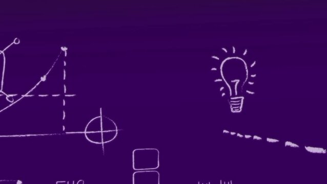 Abstract Mathematical and Scientific Formulas on Purple Background Animation