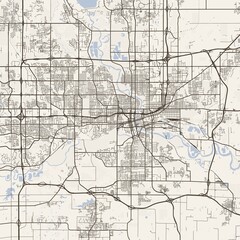 Naklejka premium Des Moines City Map Refined Cartographic Artwork Showcasing Elegant Street Patterns with Crisp Monochrome Palette and Contemporary Gallery Style Wall Art for Minimalist Scandinavian Office Decor.