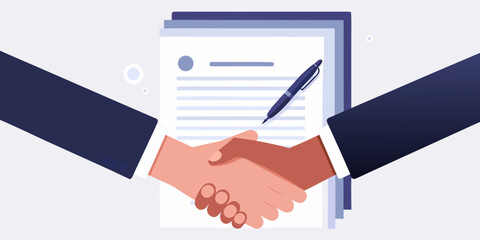 Obraz premium A handshake over a contract signifies agreement and a successful deal