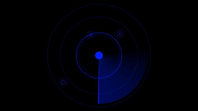 Futuristic blue radar scanning animation with circular interface and glowing target system, digital sonar sweep, high tech HUD display for tracking detection and navigation isolated with alpha channel