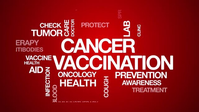 cancer vaccination concept Animated Tag Word Cloud kinetic typography, Text Design Animation typography seamless loop video motion graphics Intro Wordart red awareness campaign background backdrop bg