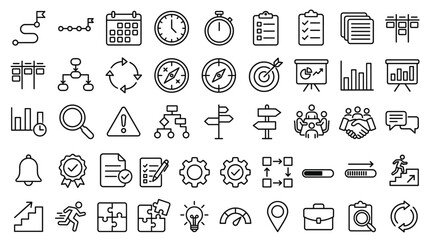 Set of 50 Business Workflow and Strategy Line Icons Vector © MdKarvin