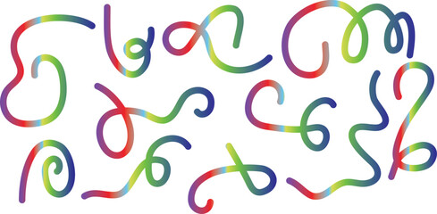 Obraz premium Rainbow Gradient Wavy Lines Collection, Colorful Abstract Squiggle Shapes Set, Decorative Curved Line Elements for Modern Design