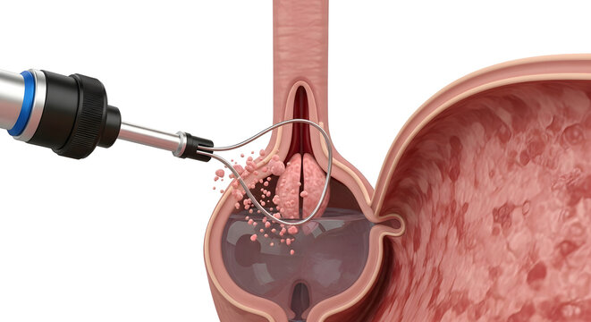 Medical procedure showing gallbladder stone removal using laparoscopic tools