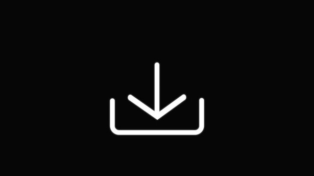 Download button icon. Animation of download icon arrow on black background.  download button icon, direction arrow icon for files download in 4k.