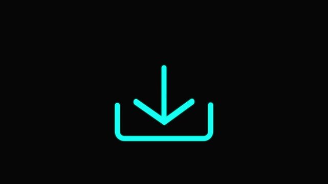 Download button icon. Animation of download icon arrow on black background.  download button icon, direction arrow icon for files download in 4k.