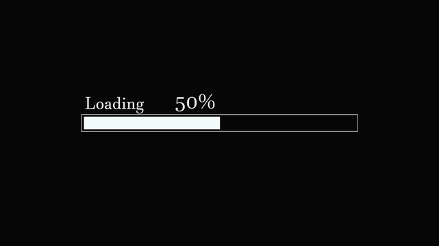Retro pixel style animation of a loading bar on black background white color loading bar animation . Processing 0 to 100 present.