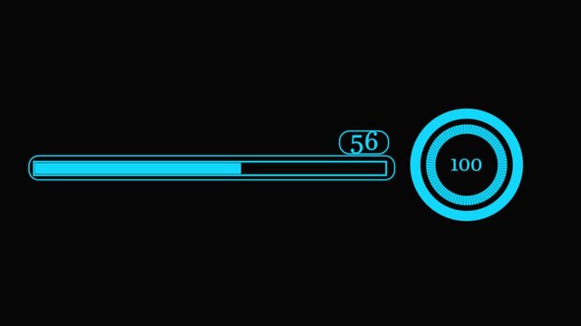Digital connection loading bar icon animation .    Loading bar and percentage Futuristic progress loading bar 0-100 percent. 