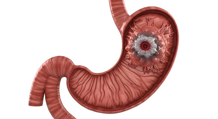 An illustration of a stomach tumor affecting the gastric lining