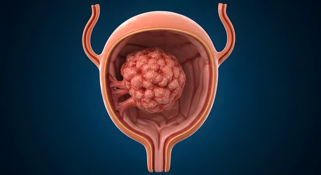 Medical illustration of a uterine fibroid tumor within the uterus cavity