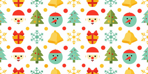 Obraz premium Festive christmas pattern featuring santa trees bells and gifts