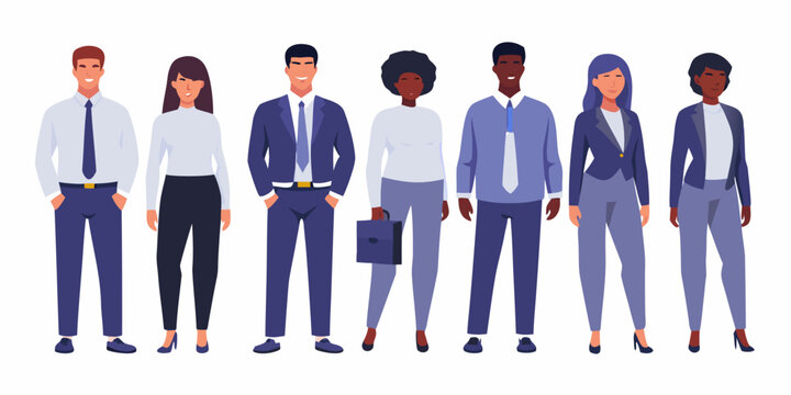 Diverse group of professionals standing in a row facing forward