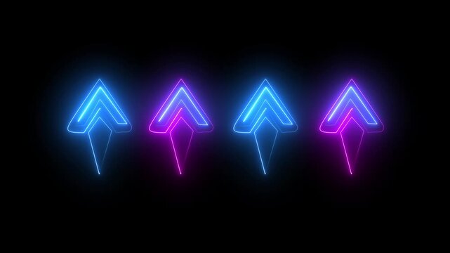 Glowing Neon Blue and Purple Geometric Arrow Icons Motion Loop