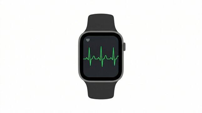 Smartwatch with heart rate monitor, digital fitness tracker showing green pulse line, wearable health technology for medical and sports tracking