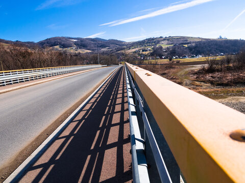 Bridge across The Poprad River near village Barcice in spring, Poland.