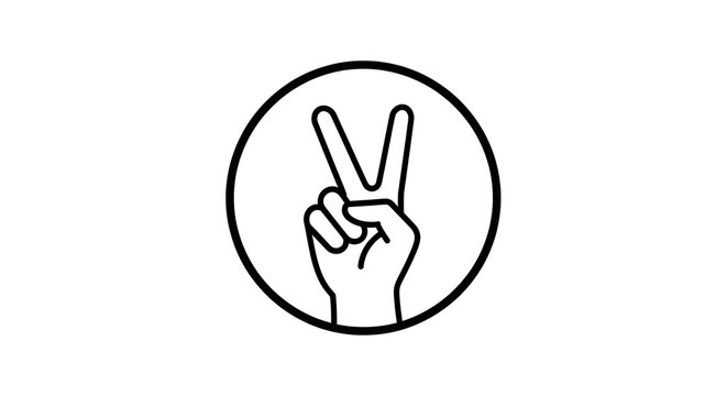 peace hand gesture icon in circle outline on white background