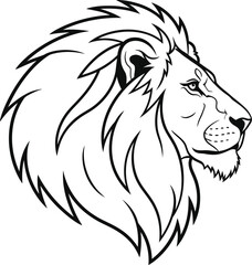 Obraz premium A black and white illustration of a lion's head in profile view