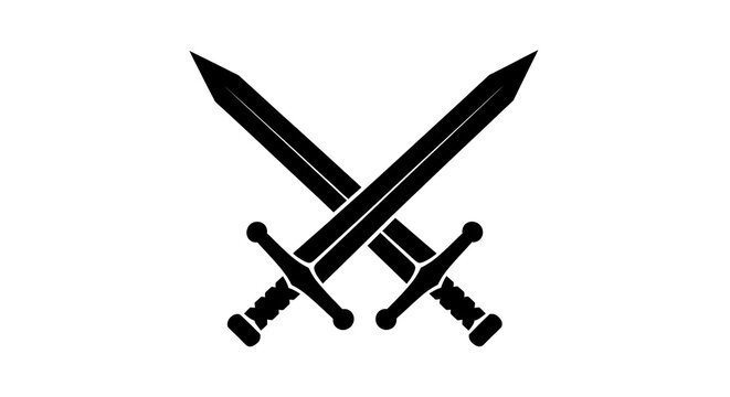 Crossed swords in black silhouette on white background
