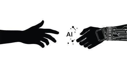 Obraz premium human hand reaching robotic hand with AI technology