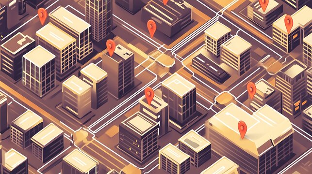 An isometric view of a digital map with gridlines and locked access points 