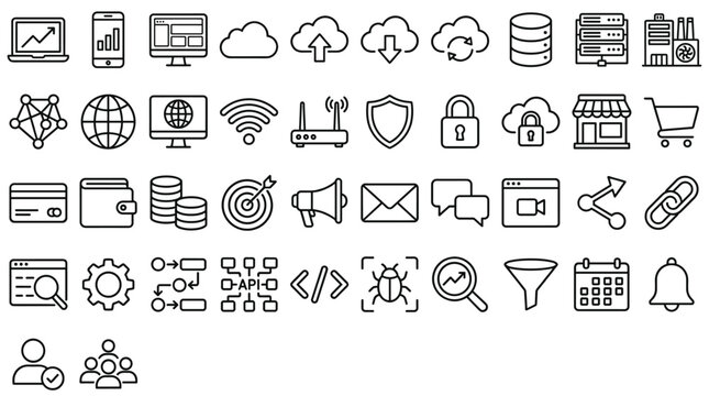 Set of 50 Outline Web and Technology Vector Icons