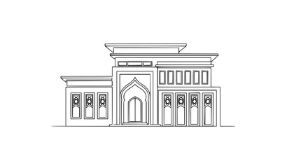 Fototapeta premium Minimal One Line Islamic Residential House Outline Logo Vector Illustration