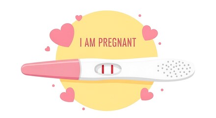 Fototapeta premium Illustration shows a positive pregnancy test with text, hearts, and a yellow circle