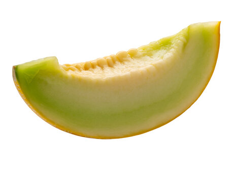 A single slice of green melon similar to cantaloupe isolated on a transparent background