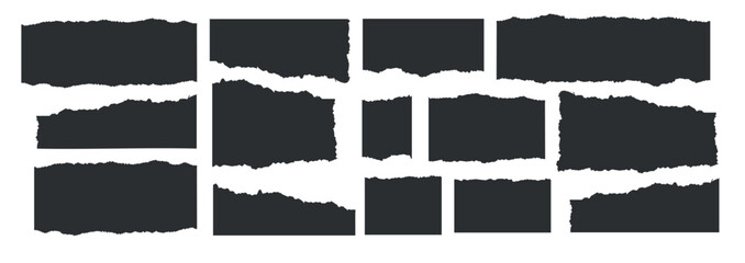 Jagged rectangle. Set of Paper torn, jagged edge rectangle shape. Rectangle torn paper shape. Headline, calligraphy border, isolated grunge header background. Rough edge rectangle frame. Vector illust