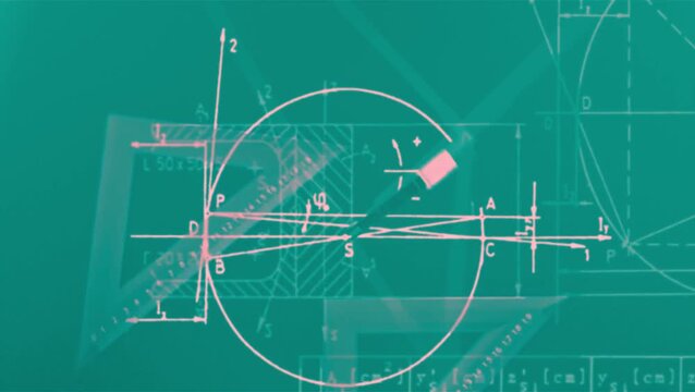 Technical Engineering Drawing and Geometry Calculations with Compass and Set Square