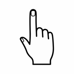 Obraz premium Minimalist hand cursor icon with pointing index finger, black outline human hand gesture vector, simple touch screen interaction symbol