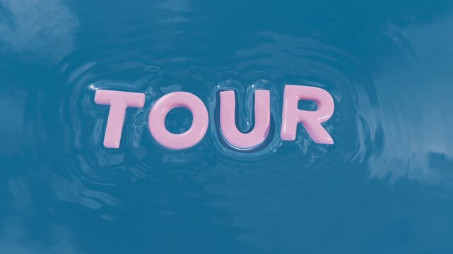 Tour Trip Travel word 3D text floating on water 3D animation