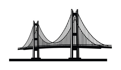 Obraz premium Silhouette of a suspension bridge with two towers and cables