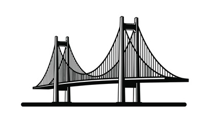 Fototapeta premium Silhouette of a suspension bridge with two towers and cables