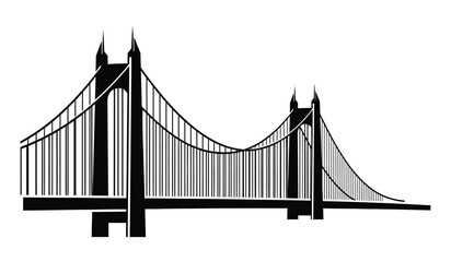 Fototapeta premium Silhouette of a suspension bridge with towers and cables