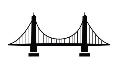 Fototapeta premium Silhouette of a suspension bridge with two towers and cables