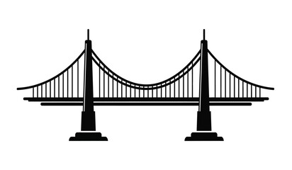 Fototapeta premium Silhouette of a suspension bridge with two towers and cables