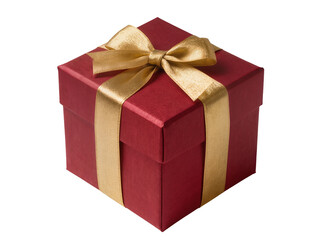 Obraz premium Isolated elegant red gift box with golden ribbon for celebration or holiday surprise