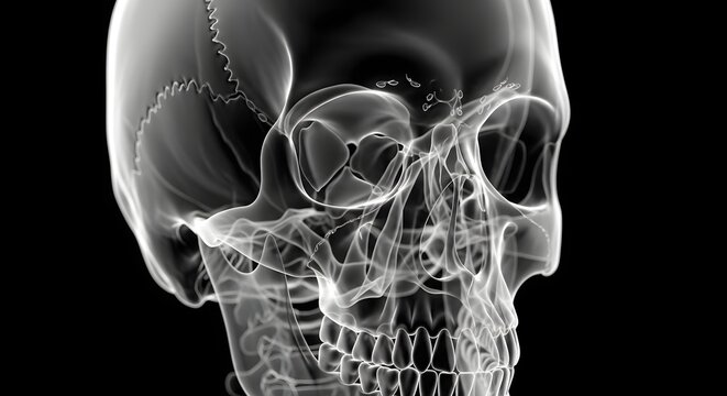 Human skull x ray radiograph image showing detailed bone structure