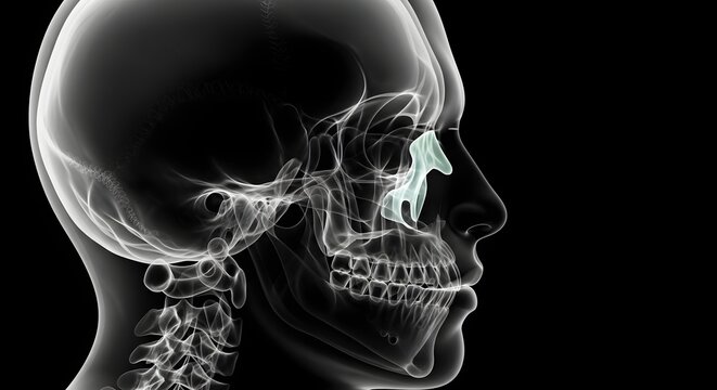 Human skull and face bones x ray profile view