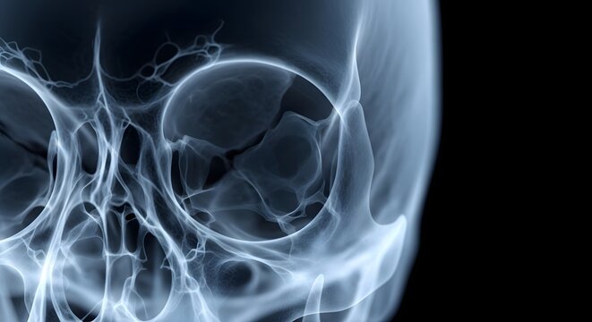 Human skull x ray image showing facial bones and sinuses