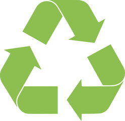 Obraz premium Green recycling symbol with three arrows. Environmental sustainability icon on transparent background