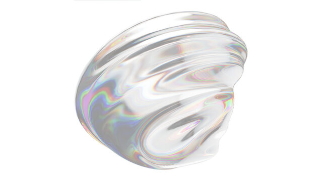 Dark holographic liquid morphing shape with iridescent oil slick texture isolated