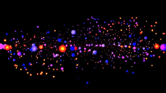 Colorful particles exploding in space, creating a vibrant display against a dark background, used for design or visual effects